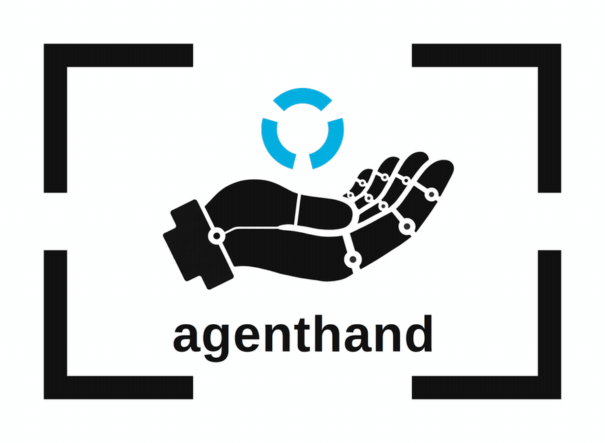 The agenthand mark, its three cyan arcs rotating slowly